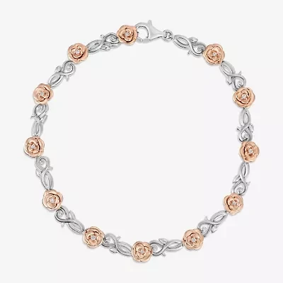 Enchanted Disney Fine Jewelry Belle (I,I2) Womens 14K Rose Gold Over Silver Sterling Silver Solid Beauty and the Beast Belle Link Bracelet