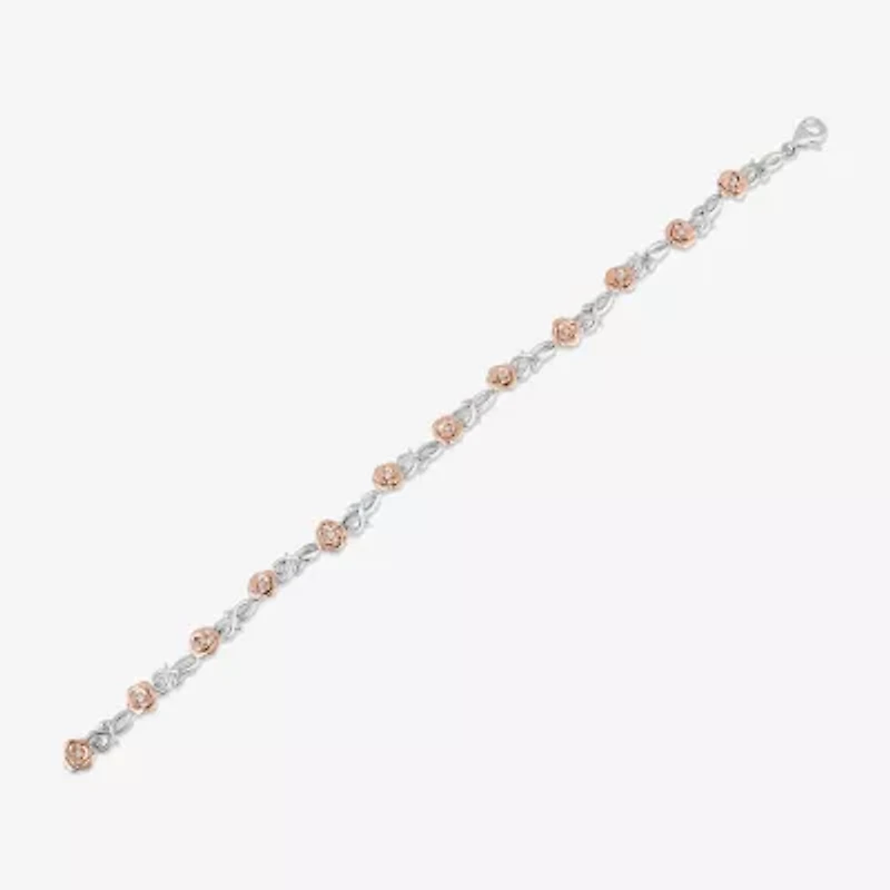 Enchanted Disney Fine Jewelry Belle (I,I2) Womens 14K Rose Gold Over Silver Sterling Silver Solid Beauty and the Beast Belle Link Bracelet