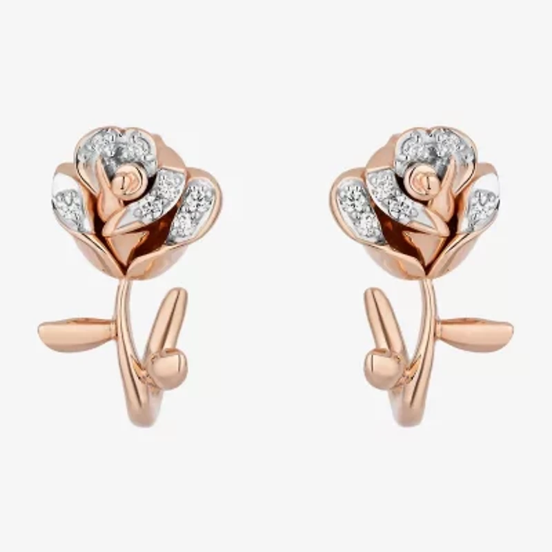Enchanted Disney Fine Jewelry Belle (I,I2) 1/8 CT. T.W. Lab Grown White Diamond 14K Rose Gold Over Silver 12.8mm Flower Beauty and the Beast Belle Stud Earrings