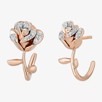 Enchanted Disney Fine Jewelry Belle (I,I2) 1/8 CT. T.W. Lab Grown White Diamond 14K Rose Gold Over Silver 12.8mm Flower Beauty and the Beast Belle Stud Earrings