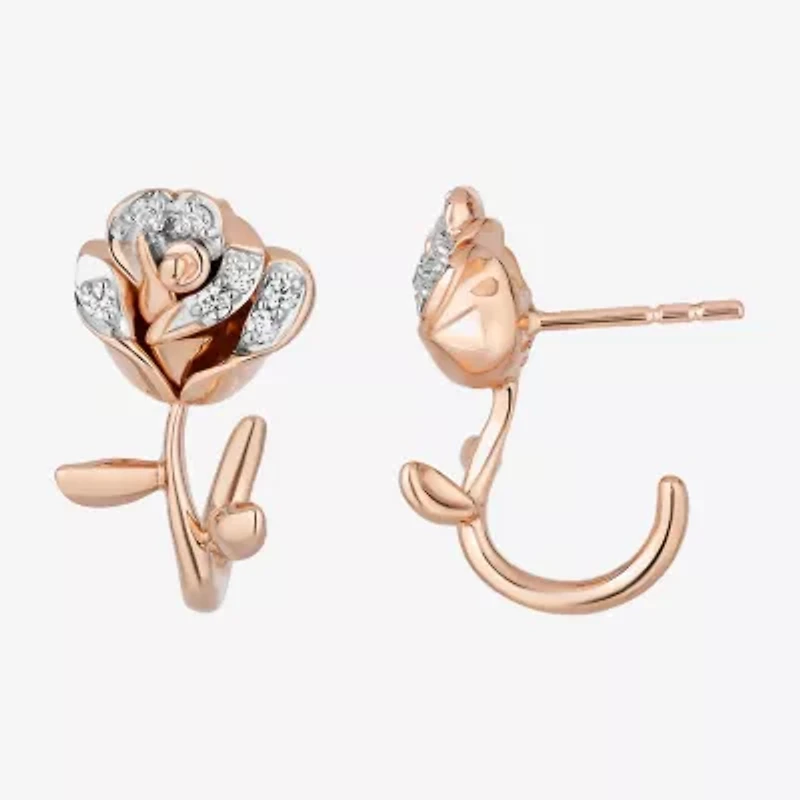 Enchanted Disney Fine Jewelry Belle (I,I2) 1/8 CT. T.W. Lab Grown White Diamond 14K Rose Gold Over Silver 12.8mm Flower Beauty and the Beast Belle Stud Earrings
