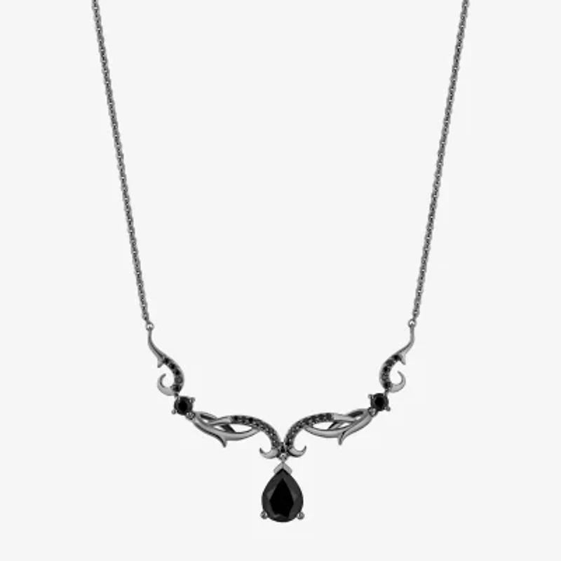 Enchanted Disney Fine Jewelry Maleficent Womens Genuine Black Onyx Sterling Silver Pear 15 Inch Pendant Necklace