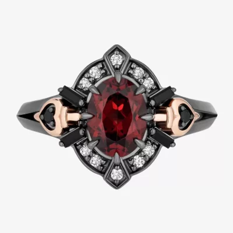 Enchanted Disney Fine Jewelry Evil Queen (I, I2) Womens 1/10 CT. T.W. Genuine Red Garnet 14K Rose Gold Over Silver Sterling Oval Snow White Cocktail Ring