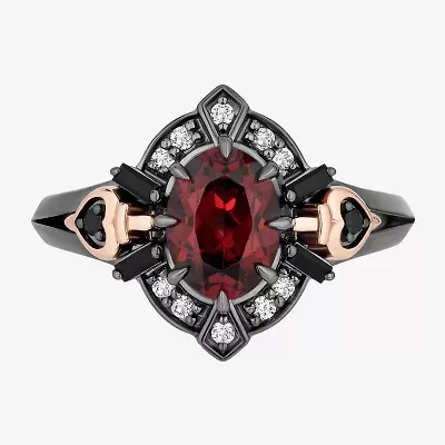 Enchanted Disney Fine Jewelry Evil Queen (I, I2) Womens 1/10 CT. T.W. Genuine Red Garnet 14K Rose Gold Over Silver Sterling Oval Snow White Cocktail Ring