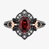 Enchanted Disney Fine Jewelry Evil Queen (I, I2) Womens 1/10 CT. T.W. Genuine Red Garnet 14K Rose Gold Over Silver Sterling Oval Snow White Cocktail Ring