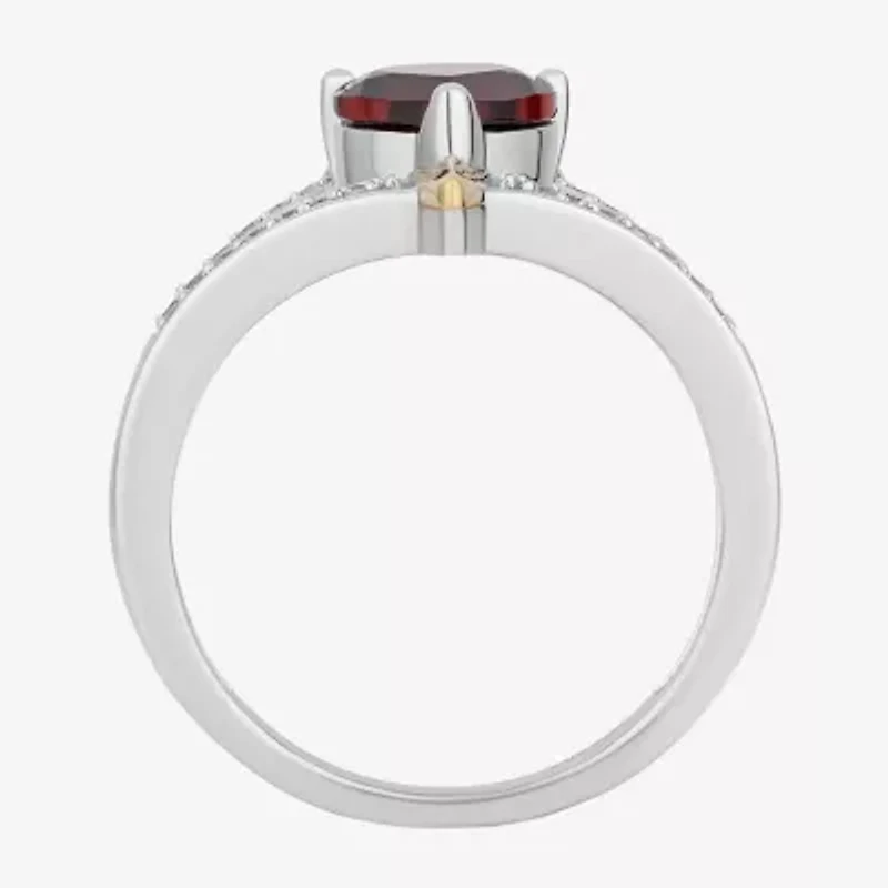 Enchanted Disney Fine Jewelry Evil Queen (I, I2) Womens 1/8 CT. T.W. Genuine Red Garnet 14K Two Tone Gold Over Silver Sterling Snow White Side Stone Cocktail Ring
