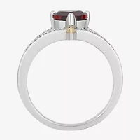 Enchanted Disney Fine Jewelry Evil Queen (I, I2) Womens 1/8 CT. T.W. Genuine Red Garnet 14K Two Tone Gold Over Silver Sterling Snow White Side Stone Cocktail Ring
