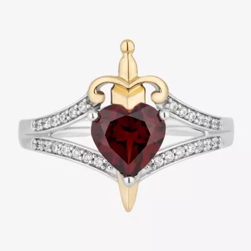 Enchanted Disney Fine Jewelry Evil Queen (I, I2) Womens 1/8 CT. T.W. Genuine Red Garnet 14K Two Tone Gold Over Silver Sterling Snow White Side Stone Cocktail Ring