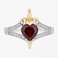 Enchanted Disney Fine Jewelry Evil Queen (I, I2) Womens 1/8 CT. T.W. Genuine Red Garnet 14K Two Tone Gold Over Silver Sterling Snow White Side Stone Cocktail Ring