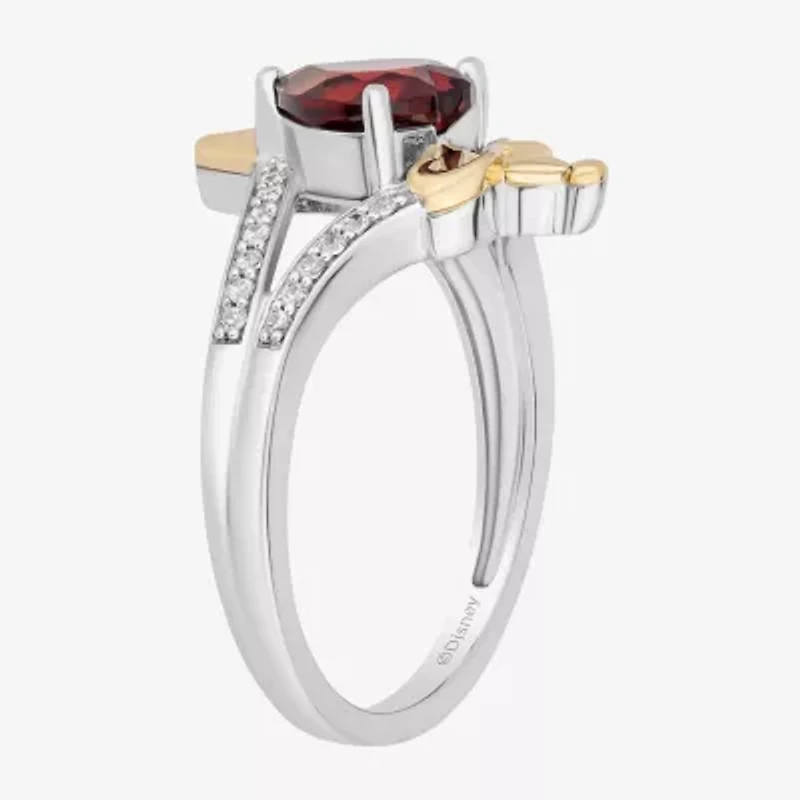 Enchanted Disney Fine Jewelry Evil Queen (I, I2) Womens 1/8 CT. T.W. Genuine Red Garnet 14K Two Tone Gold Over Silver Sterling Snow White Side Stone Cocktail Ring