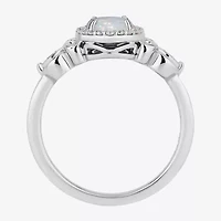 Enchanted Disney Fine Jewelry Cinderella (I, I2) Womens 1/8 CT. T.W. Lab Created White Opal Sterling Silver Oval Princess Cocktail Ring