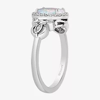 Enchanted Disney Fine Jewelry Cinderella (I, I2) Womens 1/8 CT. T.W. Lab Created White Opal Sterling Silver Oval Princess Cocktail Ring