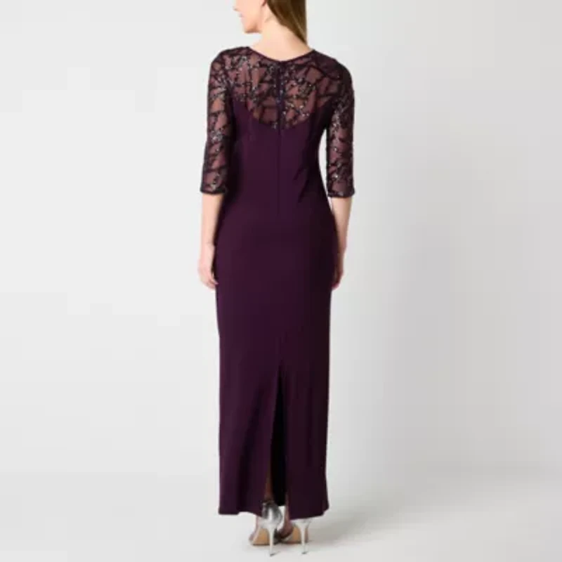 Brianna Milay Womens Sequin 3/4 Sleeve Evening Gown