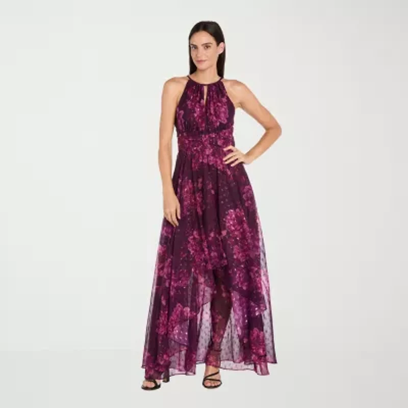 R & M Richards Womens Sleeveless Floral Evening Gown