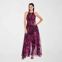 R & M Richards Womens Sleeveless Floral Evening Gown