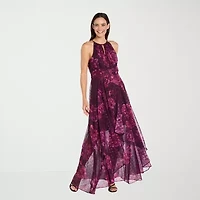 R & M Richards Womens Sleeveless Floral Evening Gown