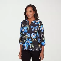 Alfred Dunner Barcelona Womens Split Crew Neck 3/4 Sleeve T-Shirt