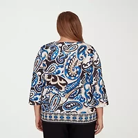 Alfred Dunner Barcelona Womens Plus Crew Neck 3/4 Sleeve T-Shirt