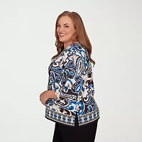 Alfred Dunner Barcelona Womens Plus Crew Neck 3/4 Sleeve T-Shirt