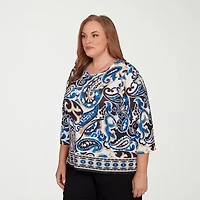 Alfred Dunner Barcelona Womens Plus Crew Neck 3/4 Sleeve T-Shirt