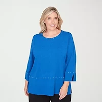 Alfred Dunner Barcelona Womens Plus Round Neck 3/4 Sleeve T-Shirt