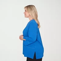 Alfred Dunner Barcelona Womens Plus Round Neck 3/4 Sleeve T-Shirt