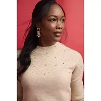 Monet Jewelry Gold Tone Womens Glass Simulated Pearl Bow Hypoallergenic Chandelier Earrings