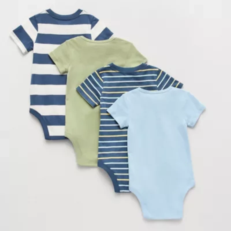 Okie Dokie Baby Boys Round Neck Short Sleeve Rib 4-pc. Bodysuit