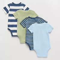 Okie Dokie Baby Boys Round Neck Short Sleeve Rib 4-pc. Bodysuit