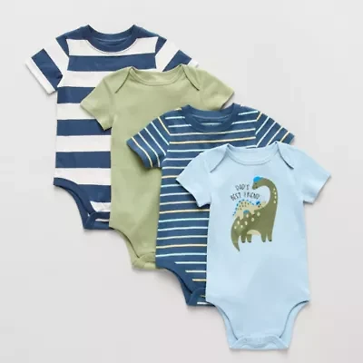 Okie Dokie Baby Boys Round Neck Short Sleeve Rib 4-pc. Bodysuit