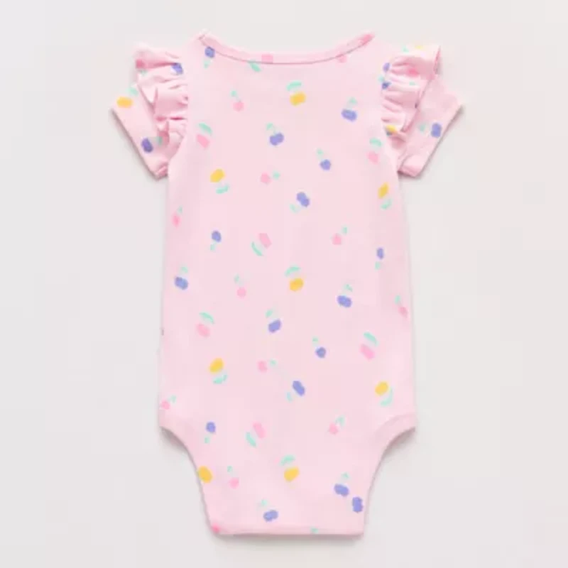 Okie Dokie Baby Girls Round Neck Short Sleeve Rib Bodysuit