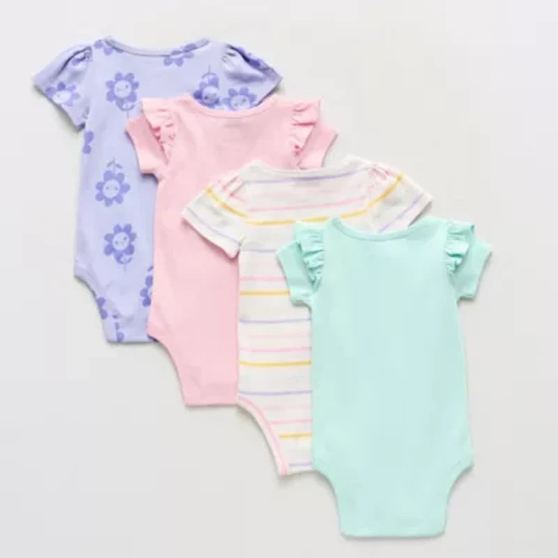 Okie Dokie Baby Round Neck Short Sleeve 4-pc. Bodysuit
