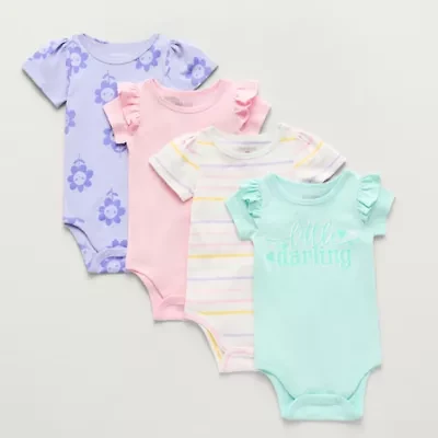 Okie Dokie Baby Round Neck Short Sleeve 4-pc. Bodysuit