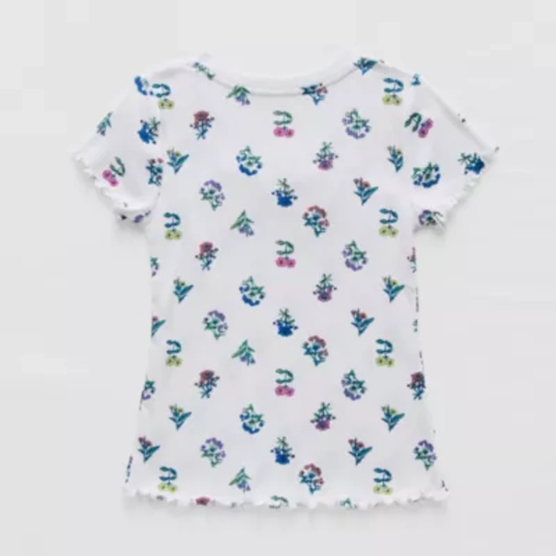 Thereabouts Rib Little & Big Kid Girls V Neck Short Sleeve T-Shirt