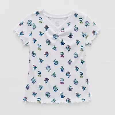 Thereabouts Rib Little & Big Kid Girls V Neck Short Sleeve T-Shirt