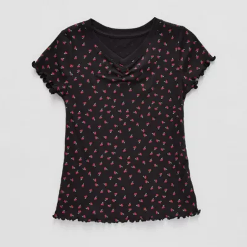 Thereabouts Rib Little & Big Kid Girls V Neck Short Sleeve T-Shirt