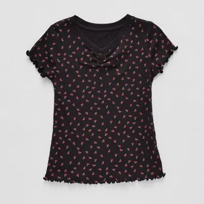 Thereabouts Rib Little & Big Kid Girls V Neck Short Sleeve T-Shirt