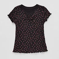 Thereabouts Rib Little & Big Kid Girls V Neck Short Sleeve T-Shirt