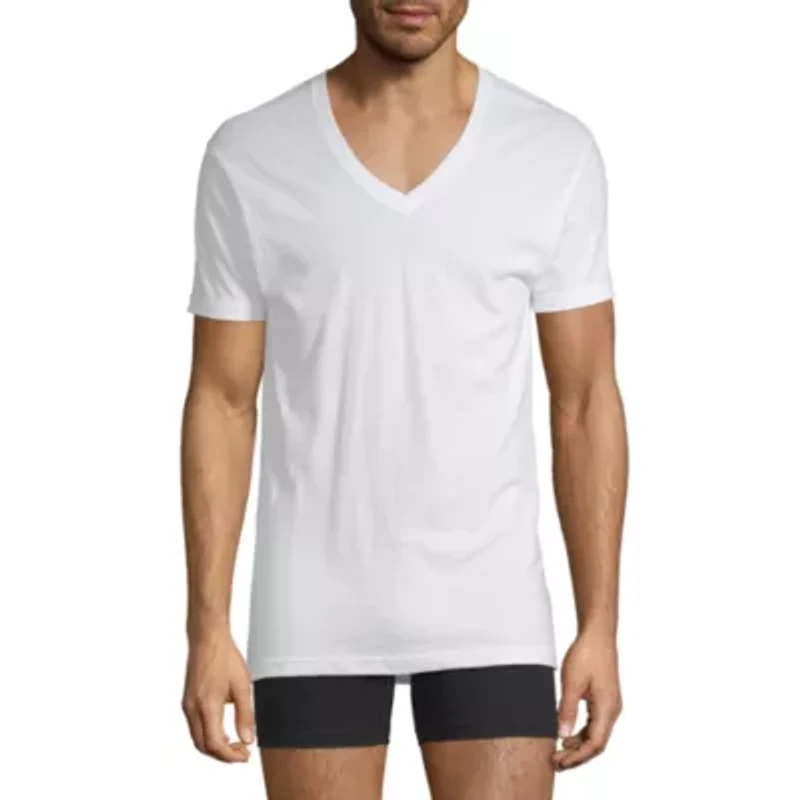 Stafford Dry + Cool Mens 4 Pack Short Sleeve V Neck Moisture Wicking T-Shirt Tall