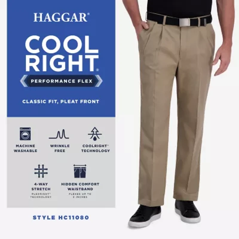 Haggar Cool Right Performance Flex Mens Classic Fit Pleated Pant