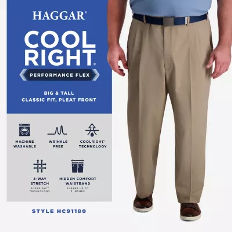 Haggar Cool Right Performance Flex Mens Classic Fit Big Pleated Pant