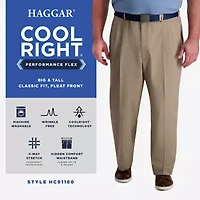Haggar Cool Right Performance Flex Mens Classic Fit Big and Tall Pleated Pant