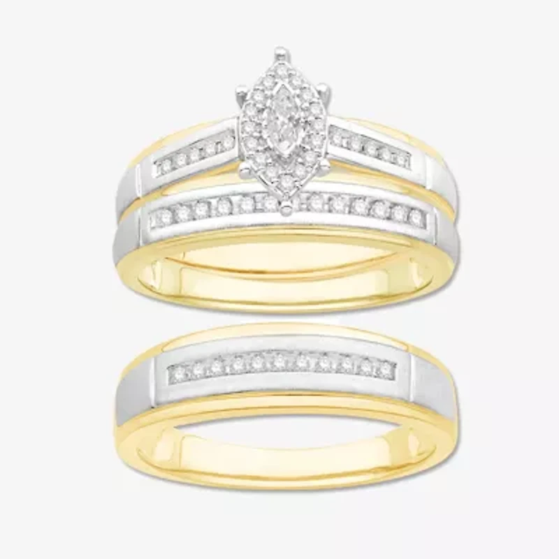 3PC His and Hers Trio Wedding Set Featuring 1/3 CT.T.W. Natural Diamond Womens Bridal Set and Mens Wedding Band in  10K or 14K Two Tone Gold