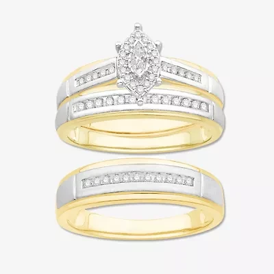 3PC His and Hers Trio Wedding Set Featuring 1/3 CT.T.W. Natural Diamond Womens Bridal Set and Mens Wedding Band in  10K or 14K Two Tone Gold