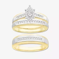 3PC His and Hers Trio Wedding Set Featuring 1/3 CT.T.W. Natural Diamond Womens Bridal Set and Mens Wedding Band in  10K or 14K Two Tone Gold