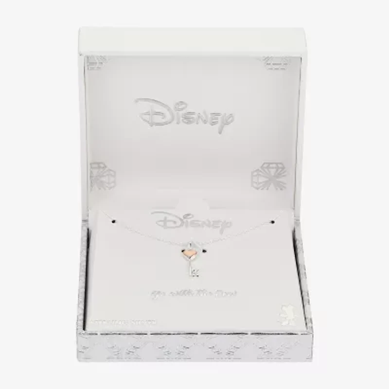 Disney Classics Womens Sterling Silver Heart Keys 16 Inch Pendant Necklace