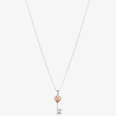 Disney Classics Womens Sterling Silver Heart Keys 16 Inch Pendant Necklace