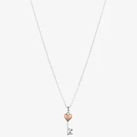 Disney Classics Womens Sterling Silver Heart Keys 16 Inch Pendant Necklace