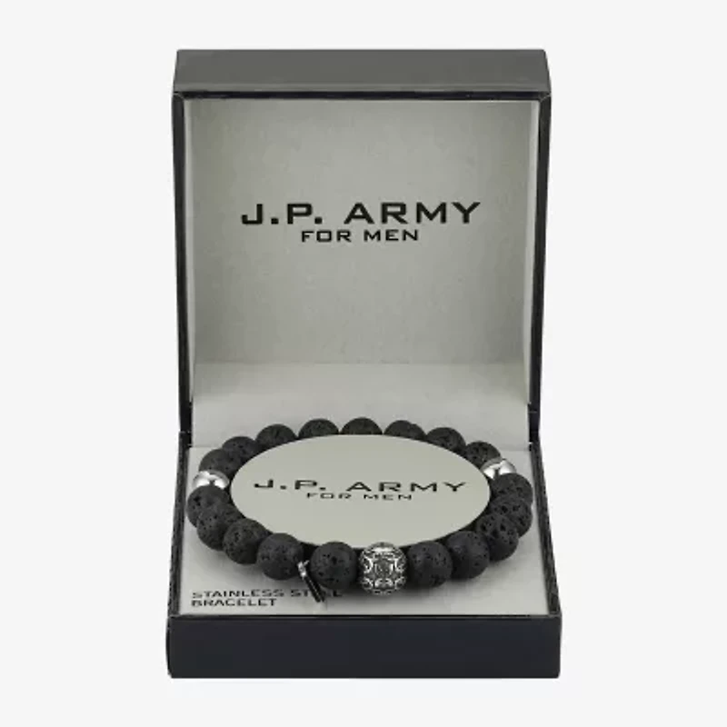 J.P. Army Men's Jewelry Stainless Steel 10 Inch Cross Beaded Bracelet