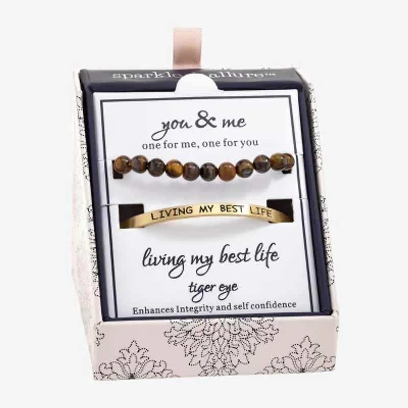 Sparkle Allure You & Me Womens 2-pc. Brown Tiger's Eye 14K Gold Over Brass Bracelet Set
